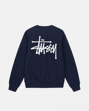 Stüssy Basic Crew Hoodie Herren Navy | QUZXE-3096