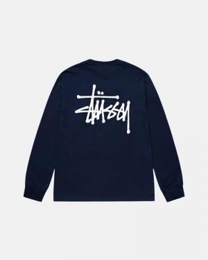 Stüssy Basic Ls T-shirts Herren Navy | RSOYG-3489