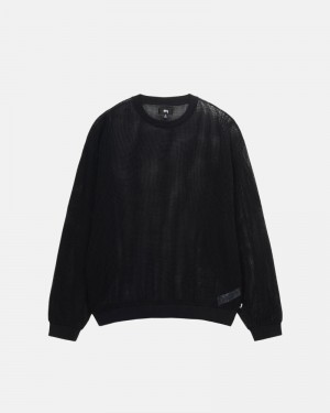 Stüssy Baumwoll Mesh LS Crew Oberteile Herren Schwarz | JEGPR-9438