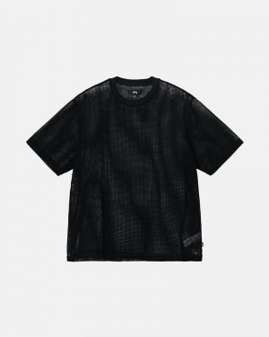 Stüssy Baumwoll Mesh Ss Crew Oberteile Herren Schwarz | ZWTUV-0576