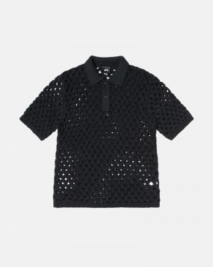 Stüssy Big Mesh Polo Pullover Herren Schwarz | HDXVN-4673