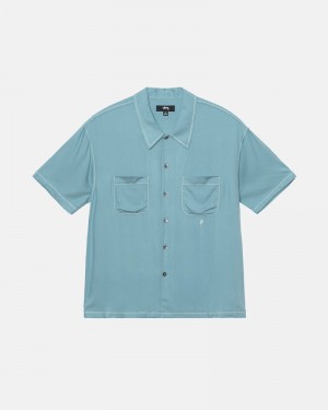 Stüssy Contrast Pick Stitched Oberteile Herren Blau | IFLSB-5804