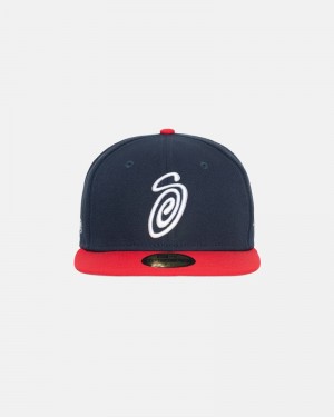 Stüssy Curly S 59Fifty New Era Kappen Herren Rot | QJDNA-3645