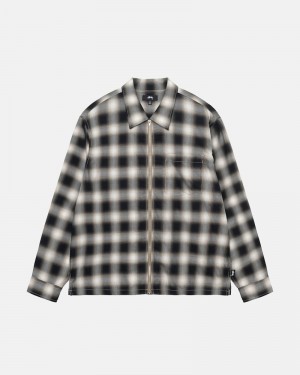 Stüssy Eddie Plaid Zip Oberteile Herren Schwarz | MRNES-3190