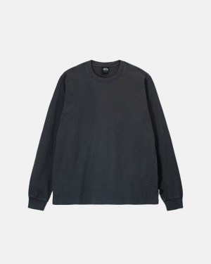 Stüssy Heavyweight Pigment Dyed Ls Crew Oberteile Herren Schwarz | KVUAS-6137