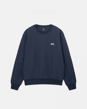 Stüssy Overdyed Stock Logo Crew Hoodie Herren Navy | CBDJE-6041