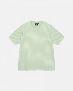 Stüssy Pin Gestreift Ss Crew Oberteile Herren Grün | ASWZQ-6793