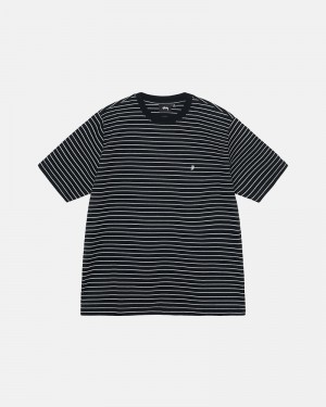 Stüssy Pin Gestreift Ss Crew Oberteile Herren Schwarz | IZYKO-0519