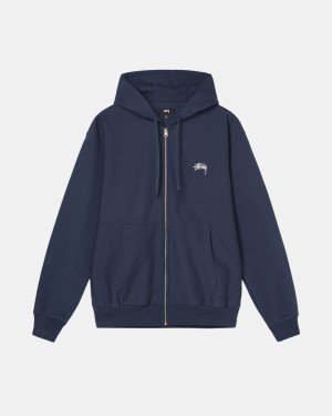 Stüssy Stock Logo Zip Hoodie Herren Navy | UWCFO-9280