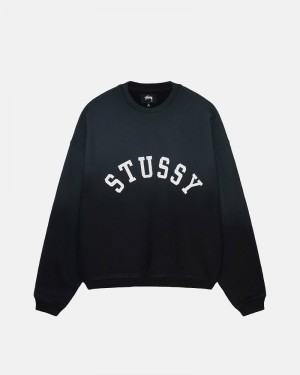 Stüssy Sun Faded Oversized Crew Hoodie Herren Schwarz | SWVQL-9637