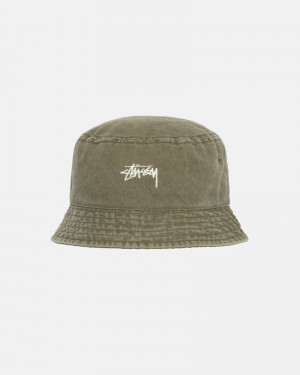 Stüssy Washed Stock Eimer Hüte Herren Olivgrün | CFYWS-6829