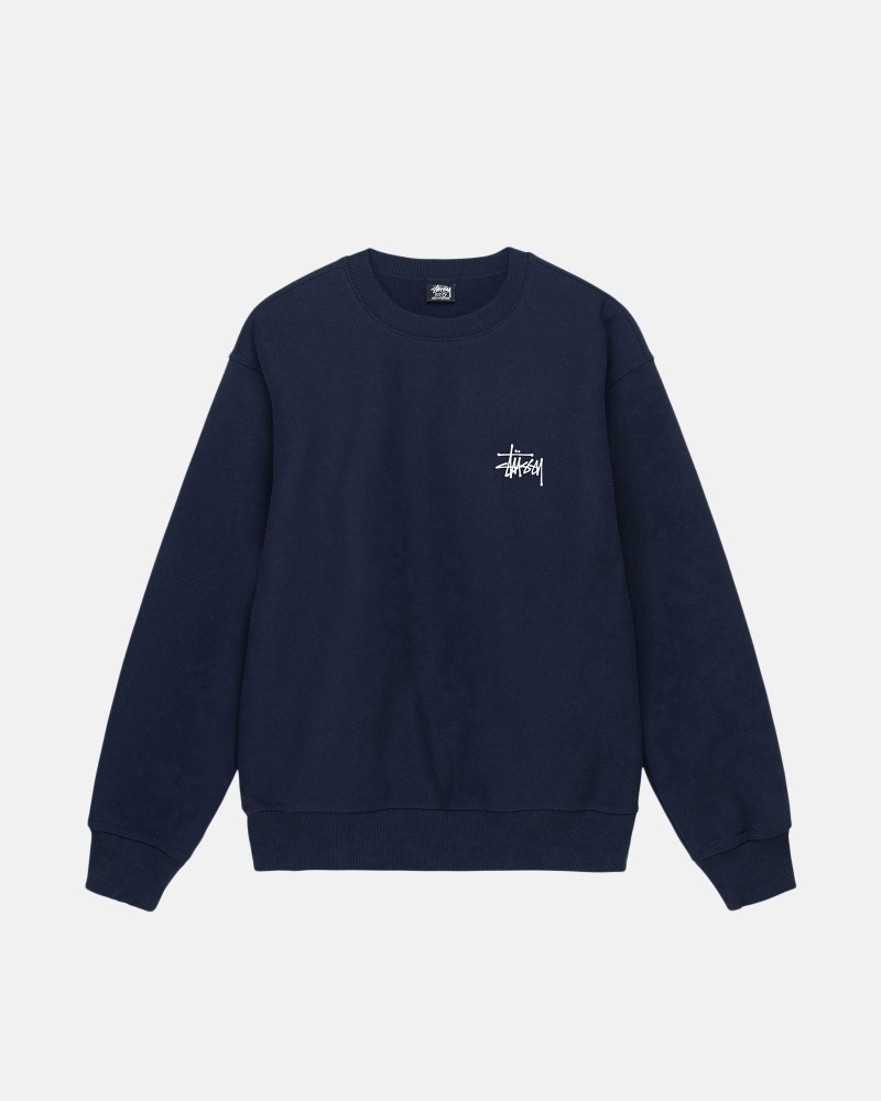 Stüssy Basic Crew Hoodie Herren Navy | QUZXE-3096