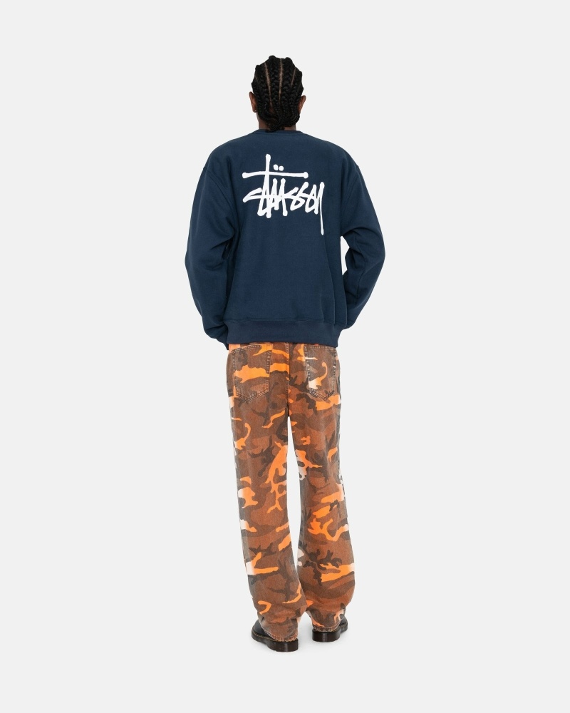 Stüssy Basic Crew Hoodie Herren Navy | QUZXE-3096