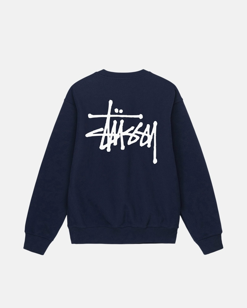 Stüssy Basic Crew Hoodie Herren Navy | QUZXE-3096