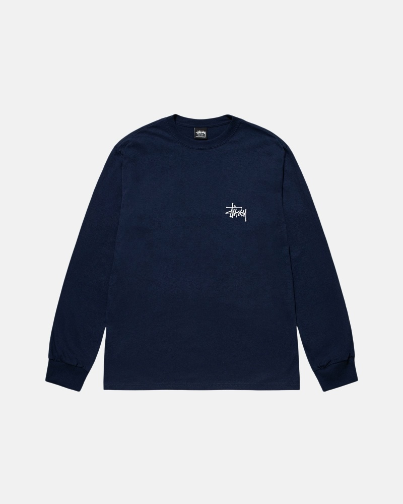 Stüssy Basic Ls T-shirts Herren Navy | RSOYG-3489