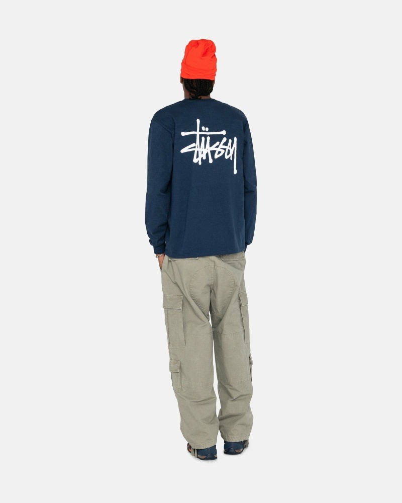 Stüssy Basic Ls T-shirts Herren Navy | RSOYG-3489