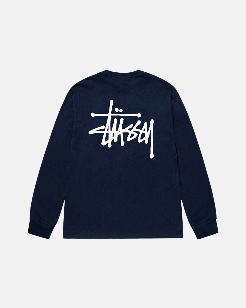 Stüssy Basic Ls T-shirts Herren Navy | RSOYG-3489