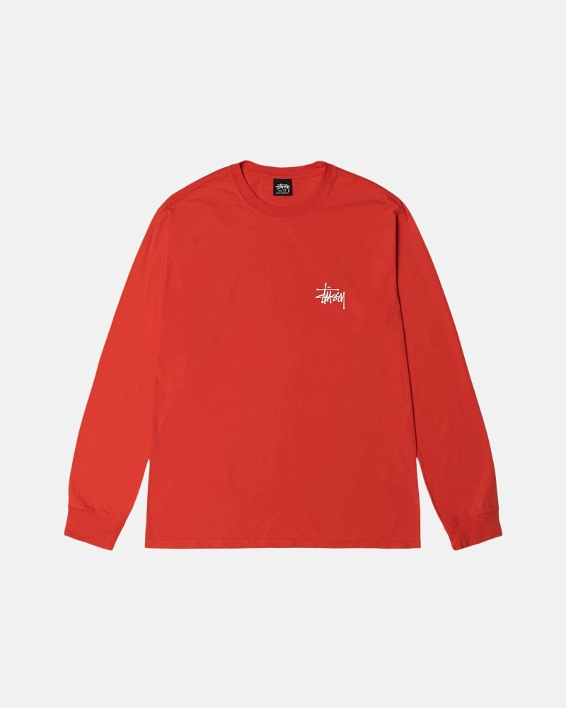 Stüssy Basic Pigment Dyed Ls T-shirts Herren Rosa | WMZUI-6573