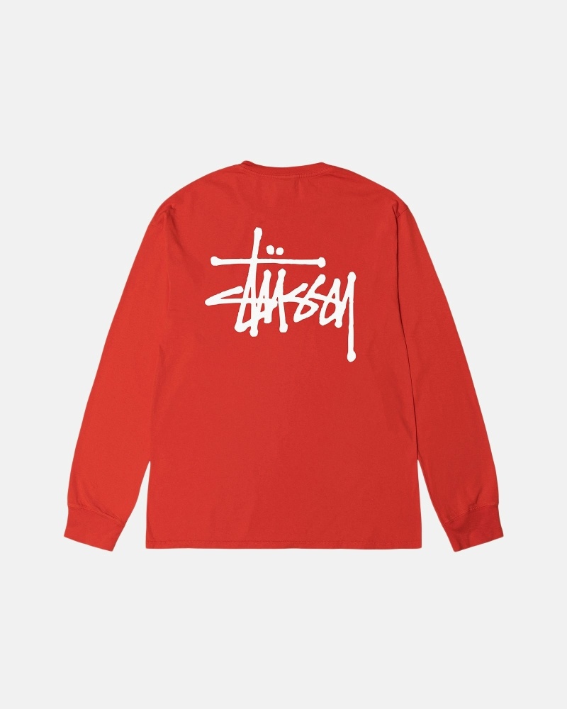 Stüssy Basic Pigment Dyed Ls T-shirts Herren Rosa | WMZUI-6573