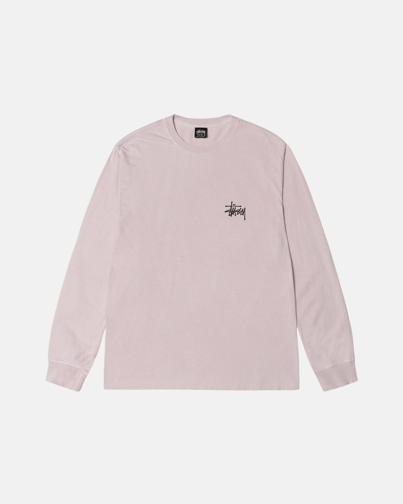 Stüssy Basic Pigment Dyed Ls T-shirts Herren Rosa | KYNBX-3941