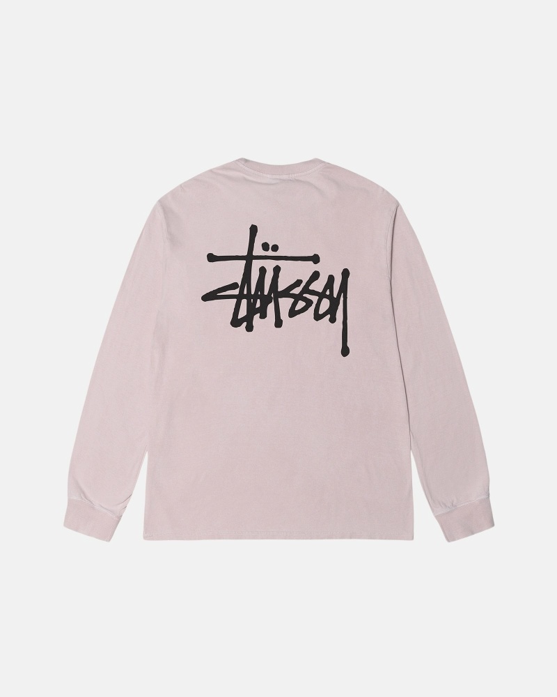 Stüssy Basic Pigment Dyed Ls T-shirts Herren Rosa | KYNBX-3941