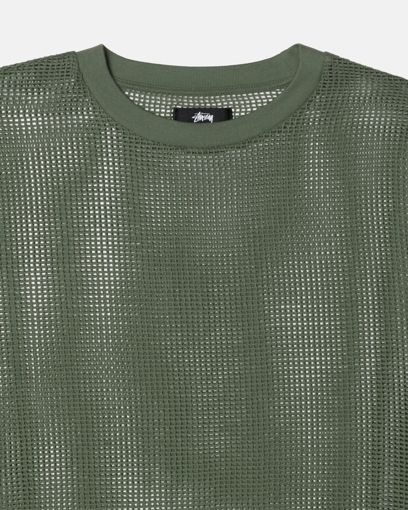 Stüssy Baumwoll Mesh LS Crew Oberteile Herren Schwarz | PGMSR-7638