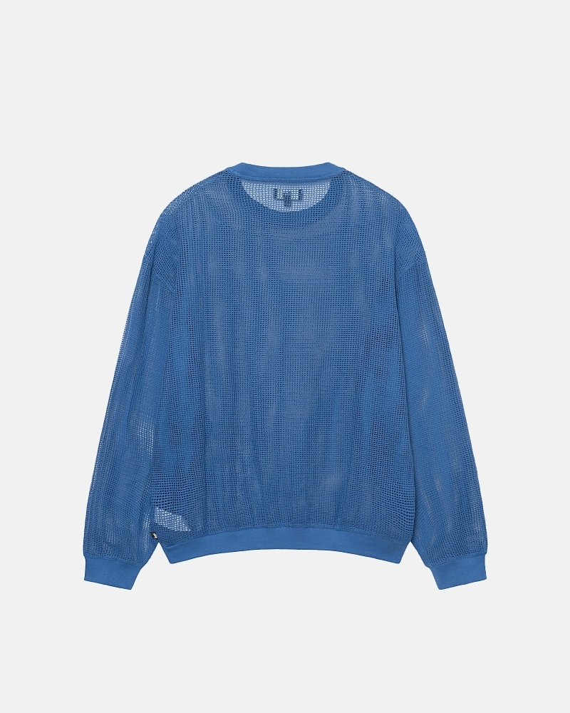 Stüssy Baumwoll Mesh LS Crew Oberteile Herren Blau | SIALD-3425