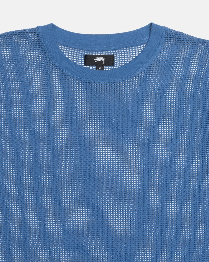 Stüssy Baumwoll Mesh LS Crew Oberteile Herren Blau | SIALD-3425