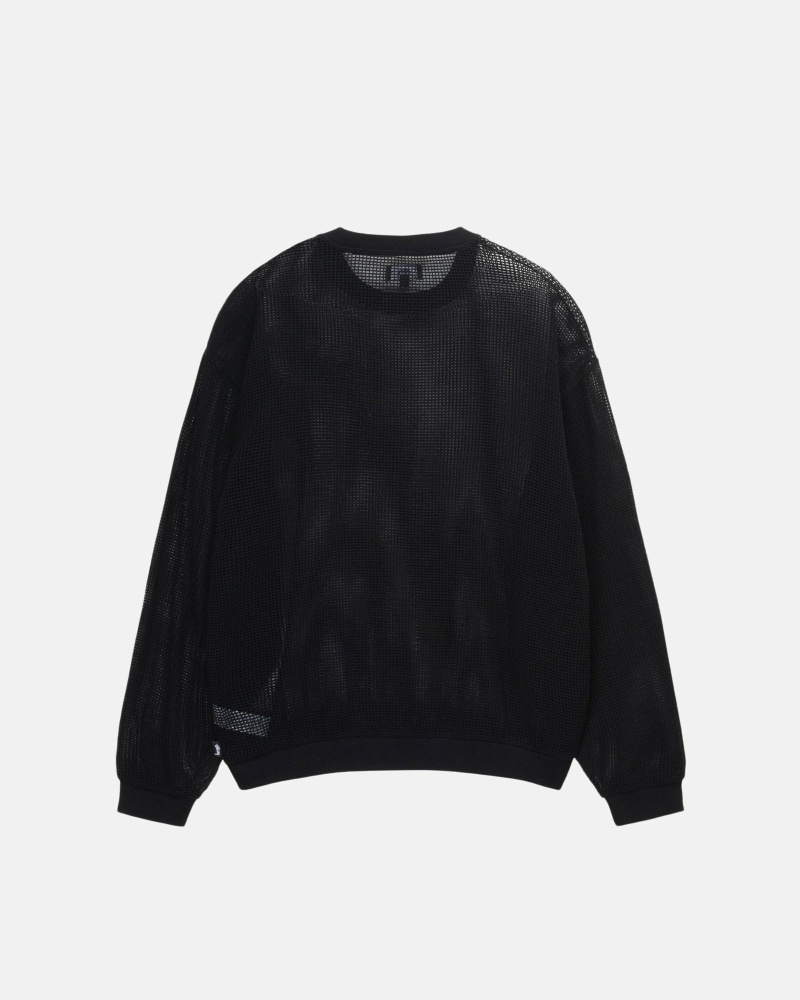 Stüssy Baumwoll Mesh LS Crew Oberteile Herren Schwarz | JEGPR-9438