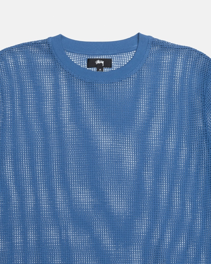 Stüssy Baumwoll Mesh Ss Crew Oberteile Herren Blau | KVQEW-0178