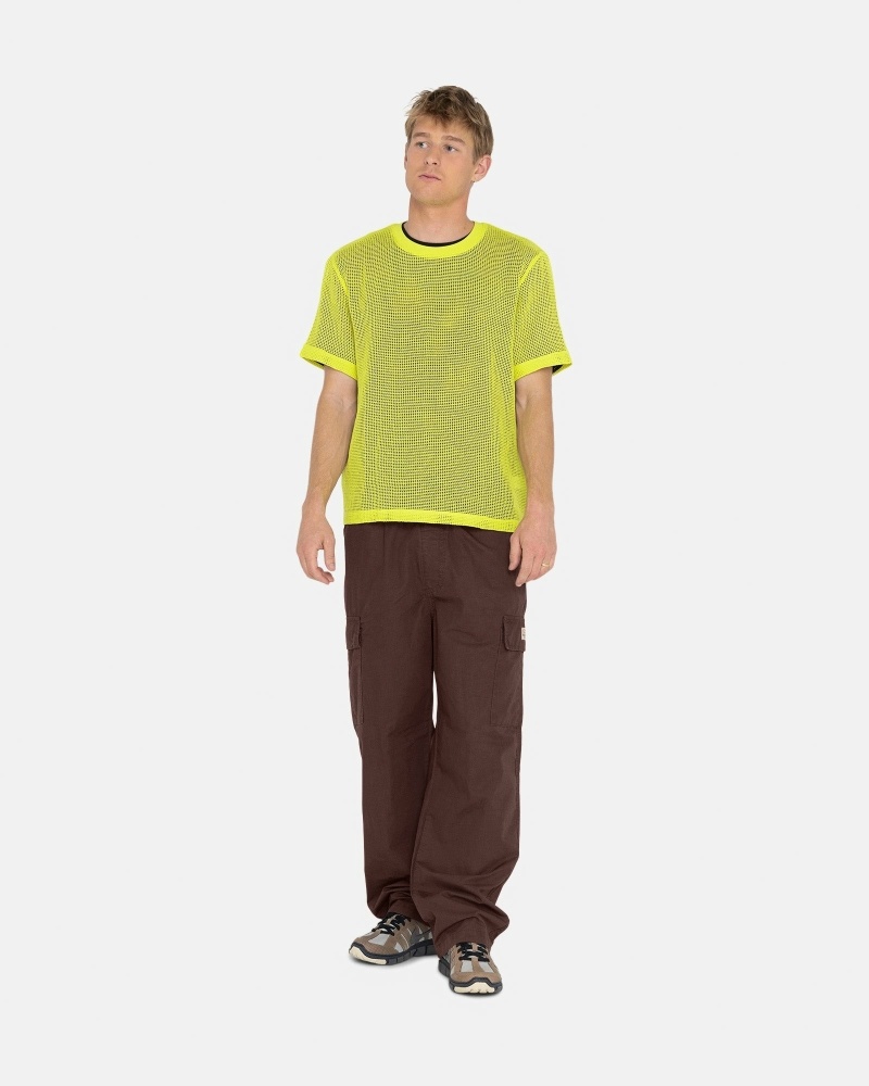 Stüssy Baumwoll Mesh Ss Crew Oberteile Herren Hellgrün | DHNTQ-5872