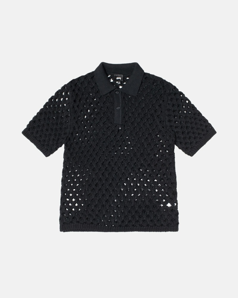 Stüssy Big Mesh Polo Pullover Herren Schwarz | HDXVN-4673