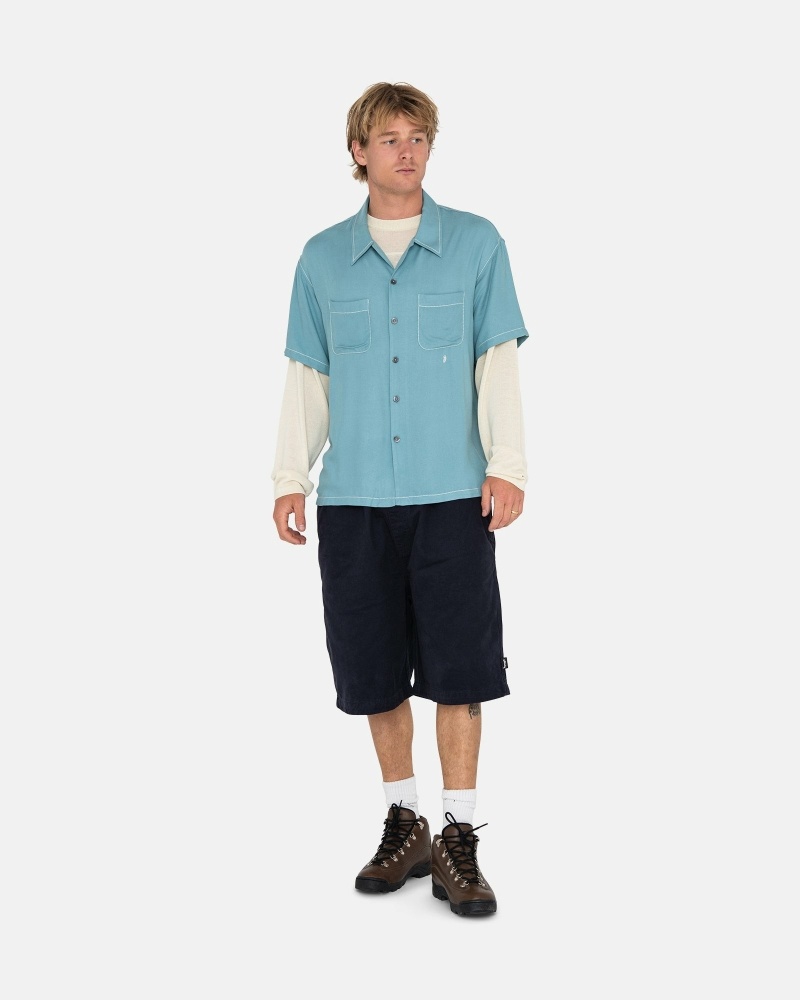 Stüssy Contrast Pick Stitched Oberteile Herren Blau | IFLSB-5804