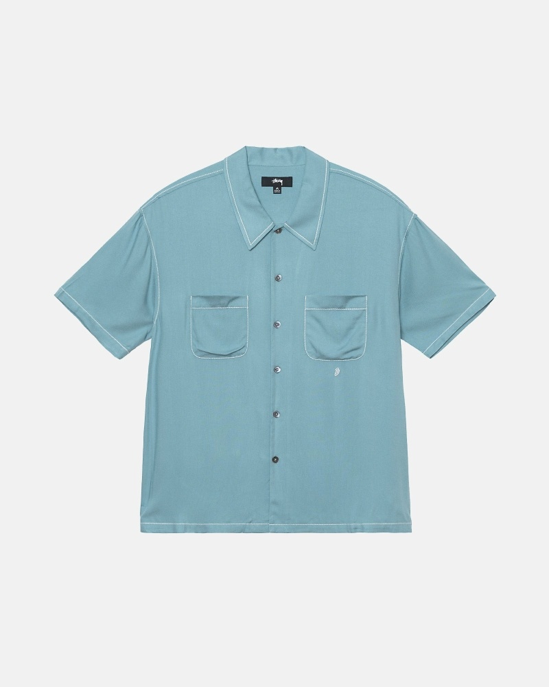 Stüssy Contrast Pick Stitched Oberteile Herren Blau | IFLSB-5804