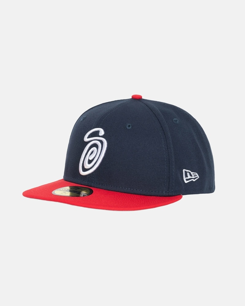 Stüssy Curly S 59Fifty New Era Kappen Herren Rot | QJDNA-3645