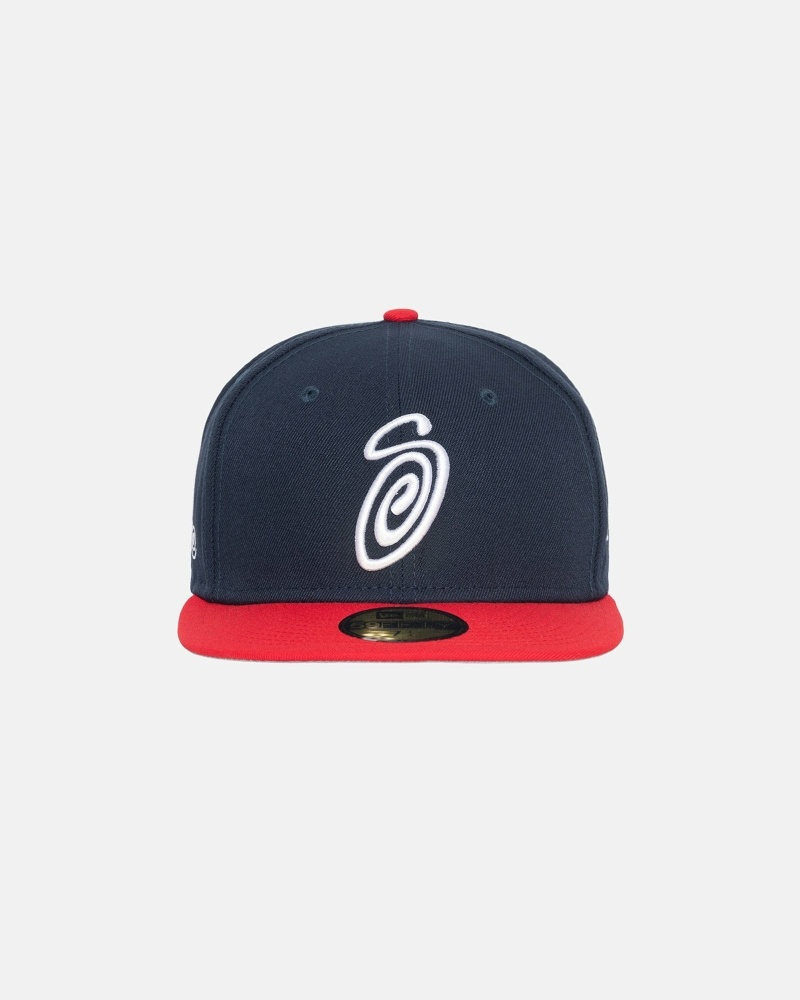 Stüssy Curly S 59Fifty New Era Kappen Herren Rot | QJDNA-3645