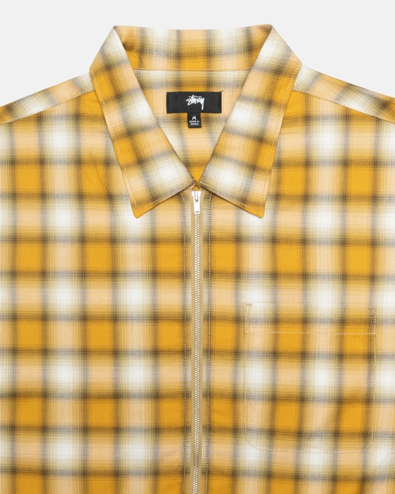 Stüssy Eddie Plaid Zip Oberteile Herren Senfgelb | XIHZA-5910