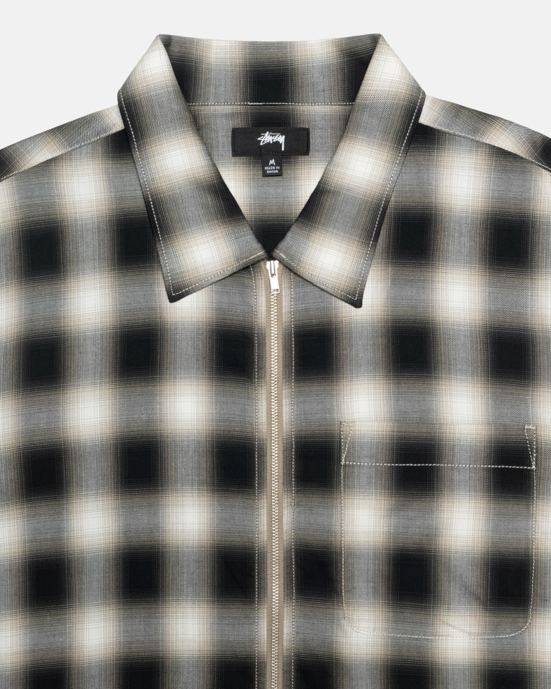 Stüssy Eddie Plaid Zip Oberteile Herren Schwarz | MRNES-3190