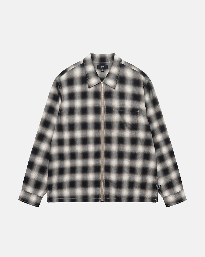 Stüssy Eddie Plaid Zip Oberteile Herren Schwarz | MRNES-3190