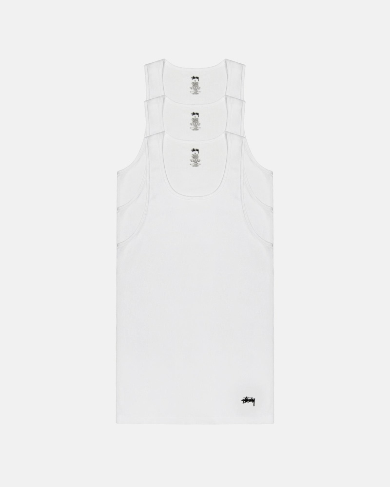 Stüssy Gerippt Tank - 3 Pack Oberteile Herren Weiß | IJCSP-8275