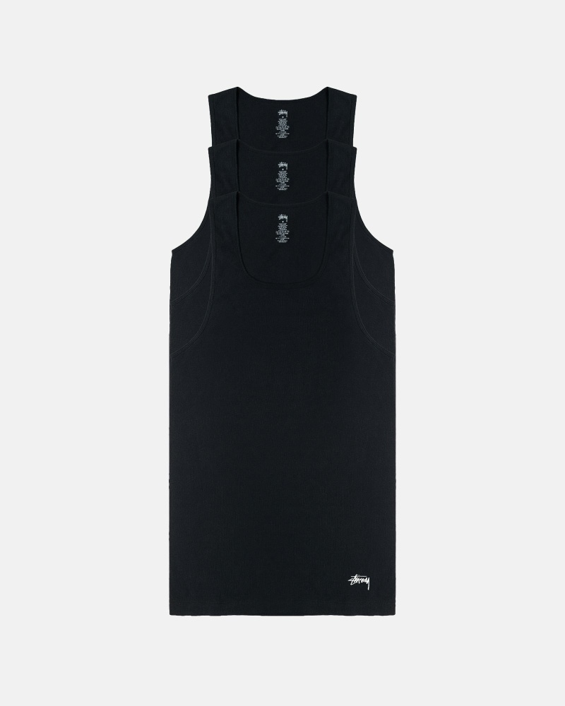 Stüssy Gerippt Tank - 3 Pack Oberteile Herren Schwarz | MZVFX-7351