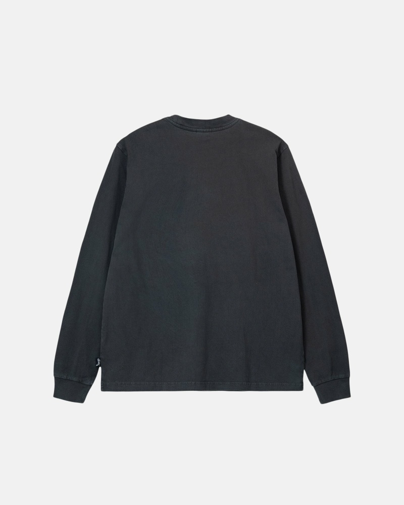 Stüssy Heavyweight Pigment Dyed Ls Crew Oberteile Herren Schwarz | KVUAS-6137