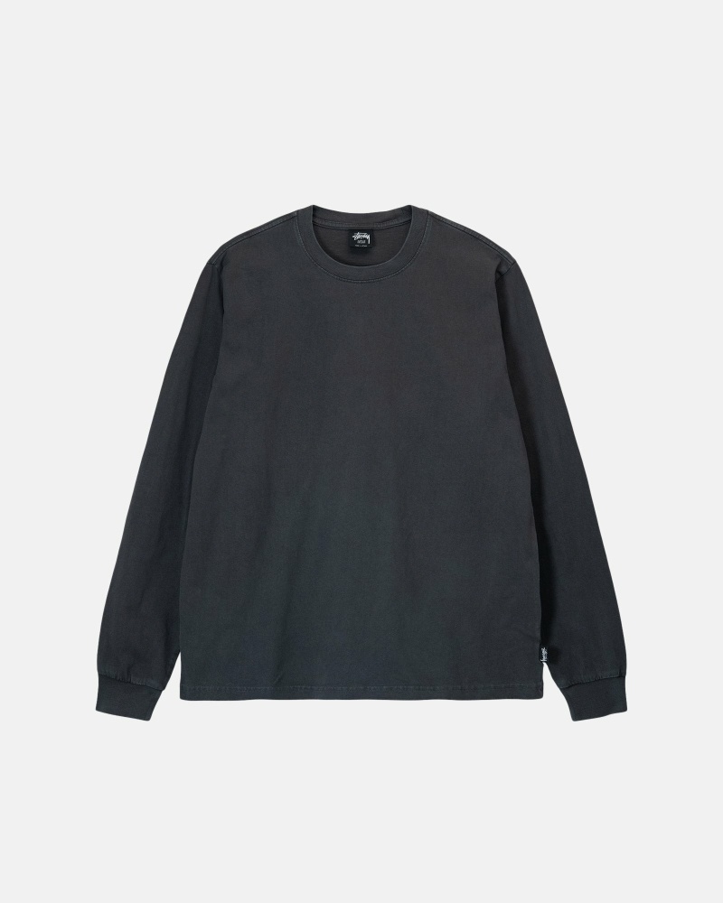 Stüssy Heavyweight Pigment Dyed Ls Crew Oberteile Herren Schwarz | KVUAS-6137