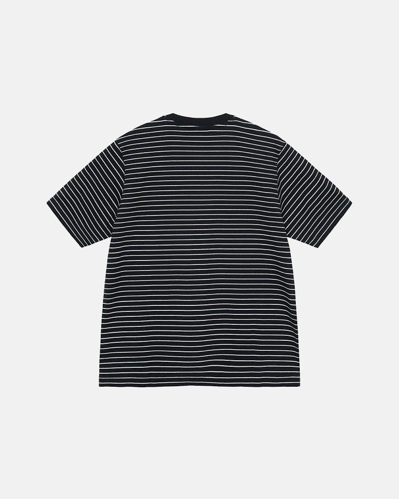 Stüssy Pin Gestreift Ss Crew Oberteile Herren Schwarz | IZYKO-0519