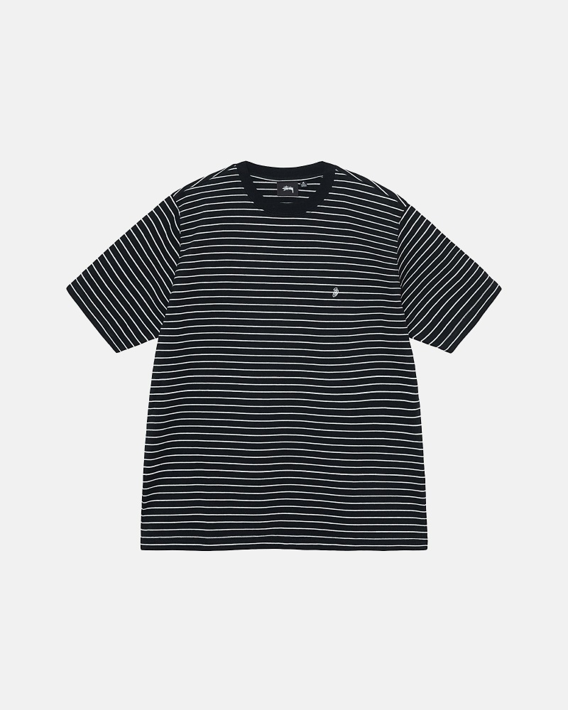 Stüssy Pin Gestreift Ss Crew Oberteile Herren Schwarz | IZYKO-0519