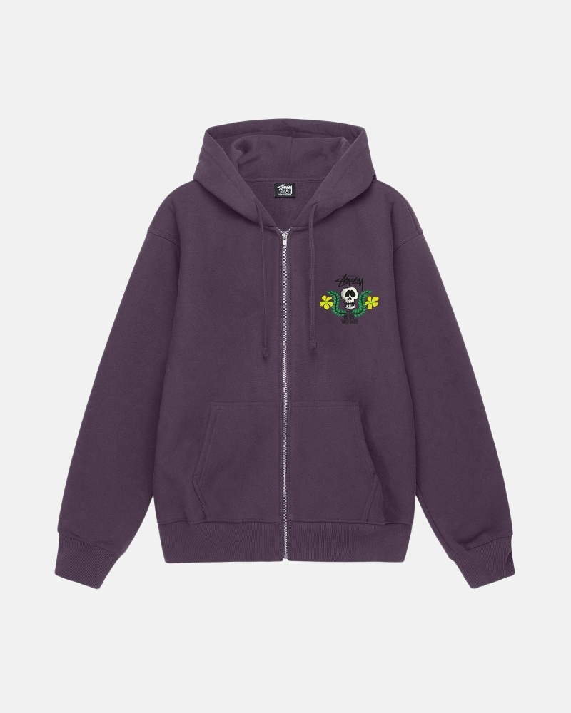 Stüssy Skull Crest Zip Hoodie Herren Lila | OHKZU-0541