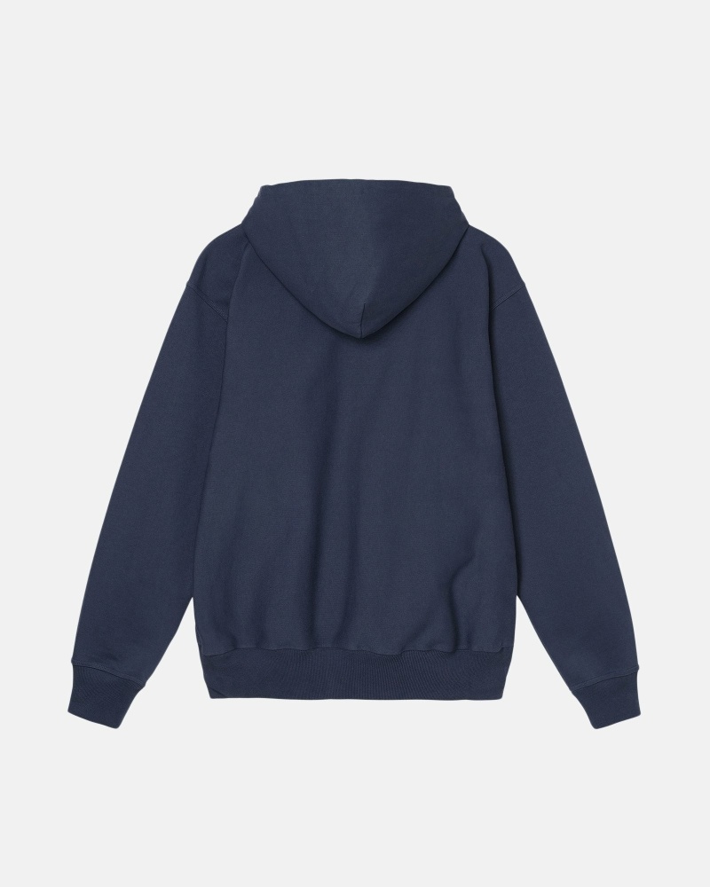 Stüssy Stock Logo Zip Hoodie Herren Navy | UWCFO-9280