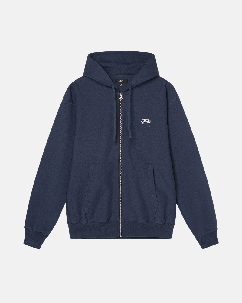 Stüssy Stock Logo Zip Hoodie Herren Navy | UWCFO-9280