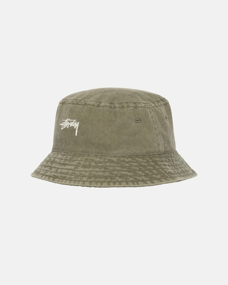 Stüssy Washed Stock Eimer Hüte Herren Olivgrün | CFYWS-6829