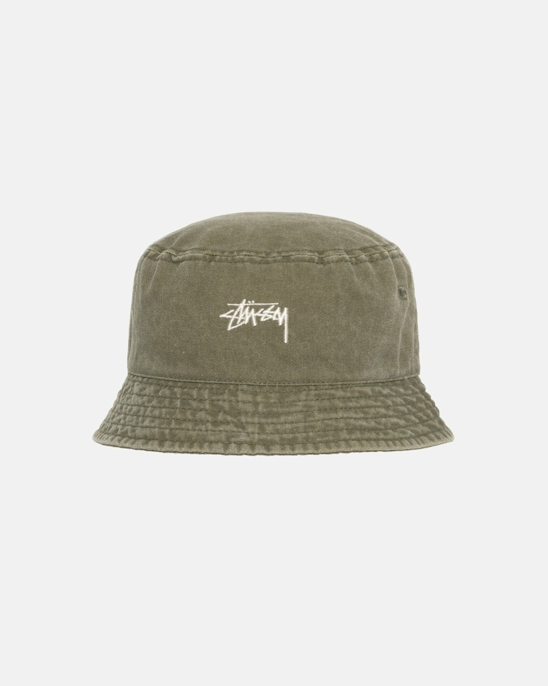 Stüssy Washed Stock Eimer Hüte Herren Olivgrün | CFYWS-6829